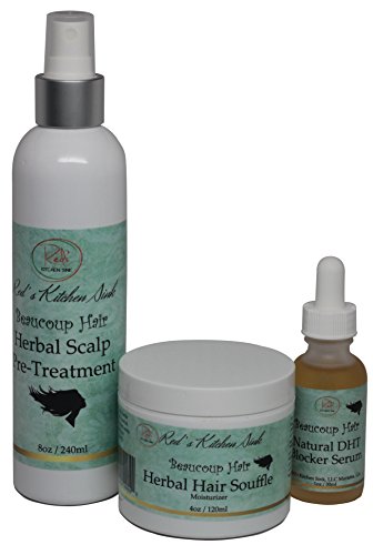 Beaucoup Hair 3-Step Herbal Hair Regrowth System For Women - Herbal Scalp Pre-Treatment, Moisturizing Hair Soufflé & DHT Blocker Serum - For Hair Loss Due to Alopecia, Wigs, Tight Braids, Extensions