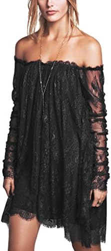 Bessla Women's Lace Trapeze Bat sleeve Loose Fashion Prom Fancy Party Mini Dress