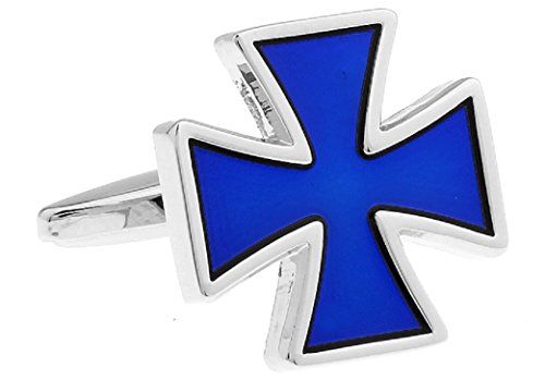 MRCUFF Iron Cross Blue Pair Cufflinks in a Presentation Gift Box & Polishing Cloth