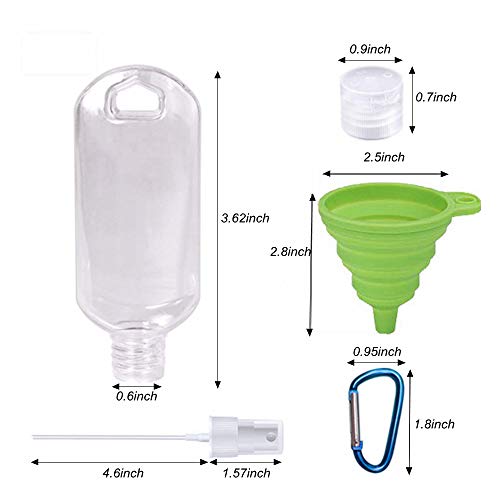 10pcs Travel Bottles with Keychain, Magicalmai 1.7oz/50ml Portable Hand Sanitizer Bottles Leakproof Refillable Squeeze Containers for Toiletries Liquid Cosmetic with a Funnel and 5pcs Extra Spray Cap