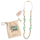 Fox and Finn 'Mackenzie' Silicone Teething Necklace for Babies | Safety Knotted Silk Rope | Does Not Pull Out Hair | 14 Inch Drop (mint + smoke + latte)