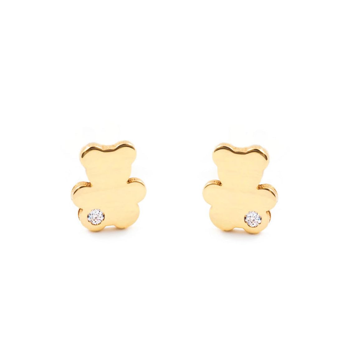 Mondepetit - 9ct Yellow Gold Bear Cubic Zirconia Children's Baby Girls Earrings shine