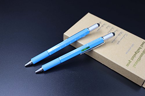 2PCS PACK 6 in 1 Screwdriver Tool Pen - Mini Multifunction Pen with Stylus, Flat and Phillips Screwdriver Bit, Bubble Level and inch cm Ruler all in one (Sky blue) - Thumbnail 5
