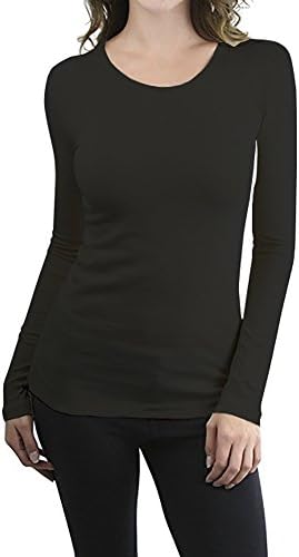 COTTON PICKING GIRLS Women's Basic Solid Color Tee Breathable Soft Long Sleeve Cotton T-shirt (M, Black/O-NECK)