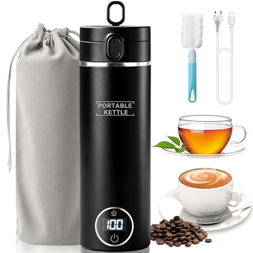 Electric Travel Kettle Small 500 ml / 300 W, Portable Kettle Mini Water Cup 316 Stainless Steel with 6 Temperature Settings, Small Kettle for Thermos Flask Baby, Tea, Coffee, Black