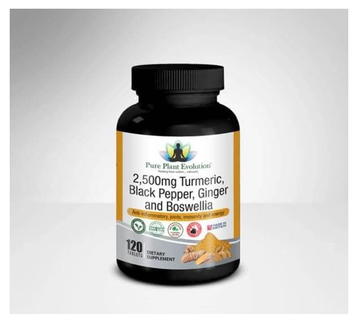 2500mg Organic Turmeric with Organic Black Pepper, Ginger and Boswellia