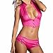 Sunbona 2Pcs Women's Sexy Bandage Passion Lingerie Ladies Clubwear Stripper Patent Leather Temptation Underwear Set (Pink, Free Size)