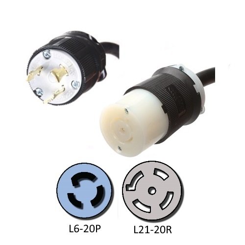 NEMA L6-20P to a L21-20R Plug Adapter - 1 Foot, 20A/208V, 12/3 SJOOW - Iron Box # IBX-7797-01