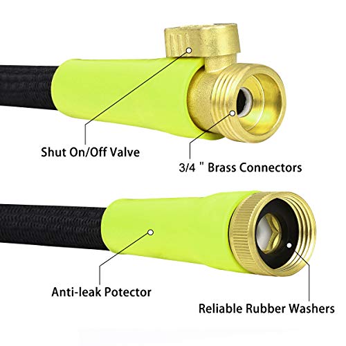 Sunflora 50 ft Expandable Garden Hose Bonus 10 feet with Solid Brass Fittings and 9 Patterns Spray Nozzle, Flexible No Kink Water Hoses for Lawn Total 60 Feet