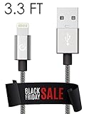 Heavy Duty Lightning Cable 3.3ft Silver [Apple MFi Certified] USB Charger w/ Ultra Compact Connector Head for Apple iPhone 6 / 6s / 6 plus, iPod, iPad & more (1 meter - Exo Silver)