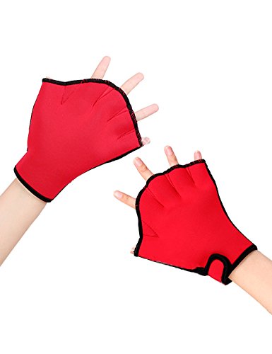 LORIE Aquatic Gloves Fitness Water Resistance Training Aqua Fit Webbed Swim Gloves(Red,S)