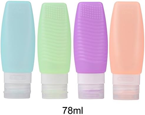 HongCheng(TM) Leak-proof Portable Soft Silicone Containers Travel Bottles Set, TSA Approved - Squeezable &amp; Refillable Travel Containers for Shampoo Cosmetics Toiletry Lotion (Set of 4pcs 78ml/bottle)
