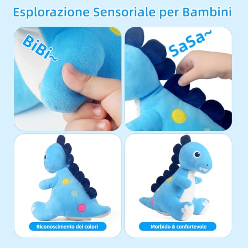 Tokiyis Giochi Neonato 6 Mesi, Dinosauro Peluche Interattivo Musicale Strisciare per Tummy Time, Giocattolo per Imparare a Strisciare da 6 7 8 9 10 12 Mesi, Regalo per Bambini Giocattolo 1 2 3 Anni
