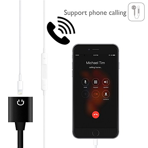 iPhone X Dual Lightning Adapter, DISDIM 2 in 1 Lightning to Lightning Headphone Jack Splitter and 8 Pin Charger Port Cable for iPhone X/ 8 /8+/7 / 7 Plus, iOS 11,Support Call and Music Control (Black) - Thumbnail 4