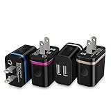 Costyle 4-Pack 5V/2.0Amp Dual USB 2-port Easy Grip Home Travel Wall Charger Adapter for iPhone SE 6S 6 Plus, iPad Mini, Samsung Galaxy S7 edge, HTC One, LG and Most Device-Silver Gold Blue Rose