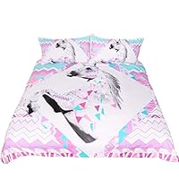 Welroom 3D Unicorn Bedding Set 3 Piece - 1 Duvet Cover and 2 Pillow Shams - Soft, Wrinkle and Stain Resistant - no Comforter Inside (Full)