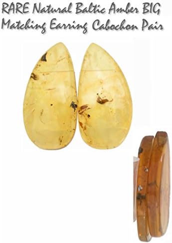 Genuine RARE Natural Baltic Amber BIG 23x46mm Matching Earring Cabochon Pair (pkg of 2 stones), UNDRILLED for Jewelry Making