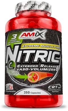- Nitric - Suplemento Alimenticio - Contiene Óxido Nitrico - Mejora la Fuerza - Favorece la Congestión - Nutrición Deportiva - Contiene 350 Cápsulas