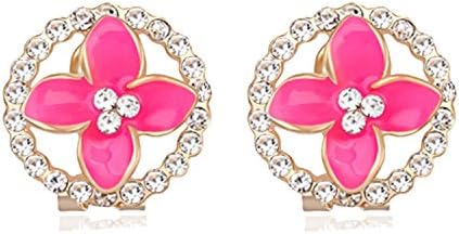 Lee Island Fashion Jewelry 18K Gold Plated Austrian Crystal Flower Stud Shape Fashion Earrings Woman Girl Gift-Gift Packing (Pink)