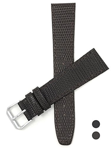16mm Brown, Lizard Style, Ultra Slim Genuine Leather Watch Strap Band, Anti-Allergic Lining