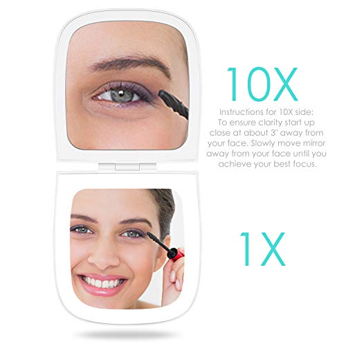 Rechargeable LED Lighted Compact Mirror - 1X/10X MAGNIFYING Travel MakeUp Mirror by CLSEVXY - Adjustable Brightness Control - Perfect for Purses - 4" Wide Illuminated Folding Mirror - Thumbnail 2