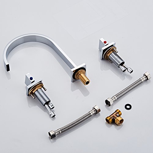HHOOMMEE Two Handles Bath Mixer Taps Widespread Waterfall Bathroom Sink Faucet or Bath Tub Faucet, Chrome Finished, Unique Designer Vanity Cooper Plumbing Fixtures (Normal)