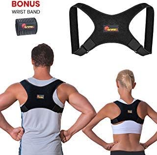 Premium Back Brace Posture Corrector for Men and Women by Duramax1| Pain Relief for Upper Back, Shoulders and Neck | Comfortable, Easy To Adjust and Padded | Bonus Wrist Band for Gym Workout