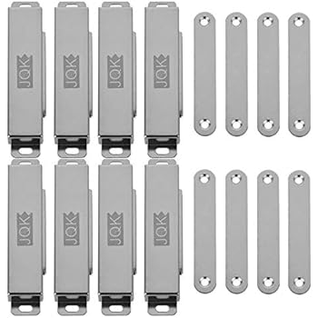 JQK Magnetic Door Catch, Stainless Steel Cabinet Magnet Closet Catches for Cupboard Closure Door Closer, 1.2mm Thickness 60 lbs Silver (Pack of 8), CC120-P8