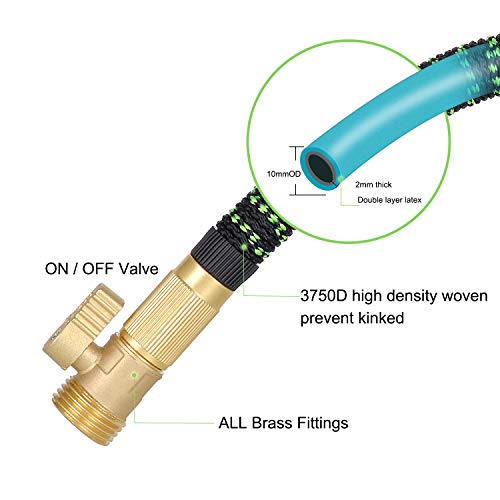LETIME Expandable Garden Hose 100 Feet, Durable Water Hose with 9-Way Spray Nozzle and 3/4" Solid Brass Fittings, for Lawn Watering and Car Washing - Thumbnail 2