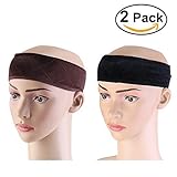 OULII Velvet Wig Grip Band Comfort Head Hair Band Adjustable Hair Fasterner Gifts for Mothers, pack of 2 Brown and Black