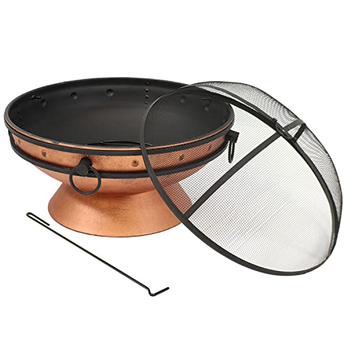 Sunnydaze 30Inch Raised Outdoor Fire Pit Bowl with Handles, Log