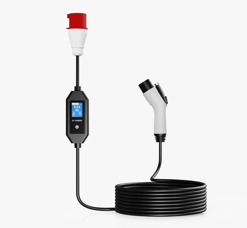 Premium EV Charger – GBT | 22kW, 3-Phase | WiFi & App Controls | 5m Cable | CEE Adapter | Weatherproof | LCD Display | Fits All Chinese EVs like BYD, ROX, AVATAR & More