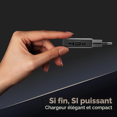 Chargeur Secteur Cellularline Power Lite 45 W Double Port USB-C et USB-A 18 W avec Recharge Rapide Technologie GaN+ Design Compact pour Smartphone, Tablette et Ordinateur, Noir