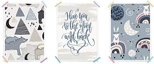 myprinti® set of 3 children's room poster baby nursery pictures | boy girl baby | wall decoration picture | 3 pictures each 8.27" x 11.69" | Bears, rabbits, rainbows, love you to the moon and back