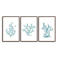 3 Piece Framed Canvas Wall Art Simple Seabed Elements Canvas Prints Home Artwork Decoration for Living Room,Bedroom - 16