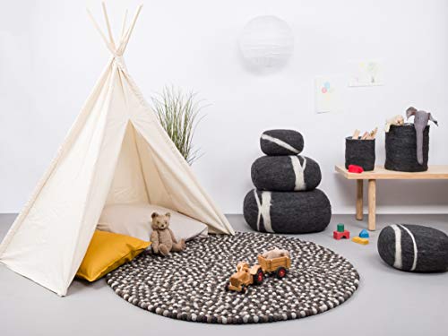 Mua Myfelt Nela Filzkugelteppich Rund Schurwolle Grau Beige