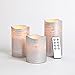 LampLust Distressed Silver Flameless Candles with Warm White LEDs, Set of 3, Real Wax, Batteries & Remote Included