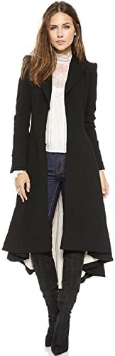Fashion Lapel Suit Cufflinks fold after wool overcoat coat Women's Slim Long Dovetail Turn-Down Collar Trench Coat Outwear (M)