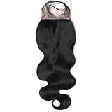 Lanyi 16 inch Brazilian Body Wave Closure Free Part Lace Closure with Baby Hair Virgin Human Hair 4x4 Lace 130% Density Natural Black 1b