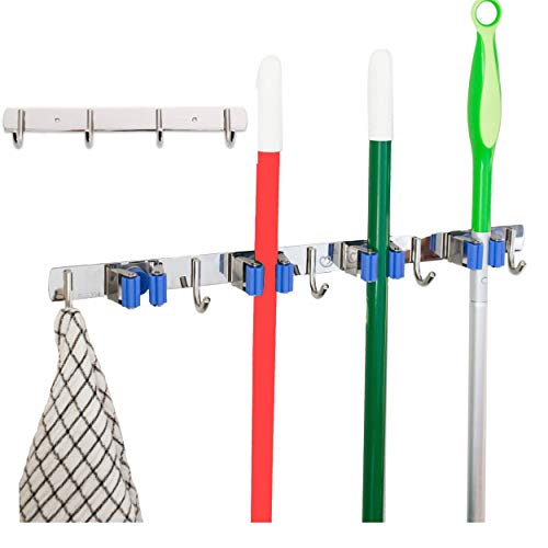 Minimal Joes Broom and Mop Holder Wall Mounted, 4 Grip Bundle Kitchen Organization and Storage
