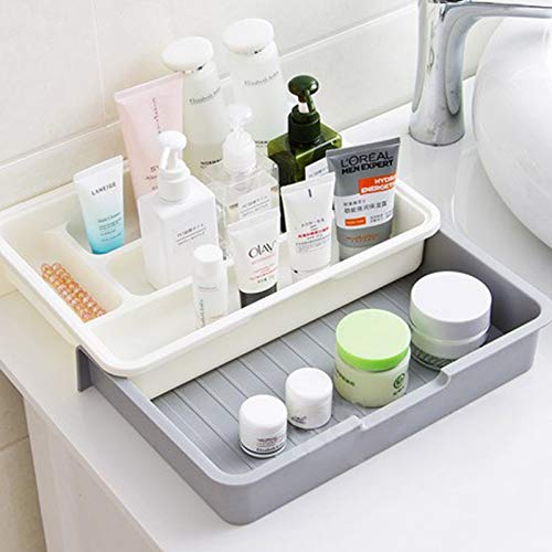 Flatware Utensil Drawer Organizer,Expandable Cutlery Drawer Trays for Silverware, Serving Utensils, Multi-Purpose Storage for Kitchen, Office, Bathroom Supplies (Grey)