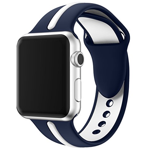 EloBeth for Apple Watch Band, Soft Silicone Sport Style Replacement Wrist Strap Stripe Color Splicing for Apple Watch Bands Series 2/Series 1 (Blue/White 42mm)