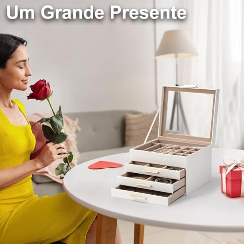 Porta Joias Organizadora com Gavetas, Organizador de Joias Grande com Múltiplos Compartimentos para Armazenamento e Decoração