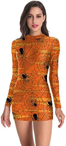 Auimank Women Long Sleeve Pumpkins Print Halloween Evening Prom Costume Swing Dress