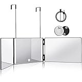 HIEEY 3 Way Mirror for Hair Cutting with LED,360 Trifold with Height Adjustable Telescoping Hooks,and 5X Magnification ,for M