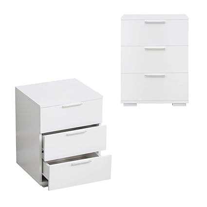 Tukailai 2pcs White Bedside Table Nightstand Unit Cabinet With 3