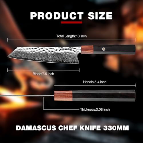 WEERLTEM Damascus Chef Knife, Upgraded 8 Inch Professional VG10 Damascus steel Japanese Kiritsuke Knife, Ultra Sharp 67-Layer Damascus Kitchen Knife with Octagonal Red Sandalwood Handle & Gift Box