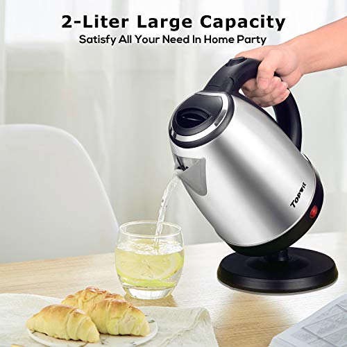 Topwit Electric Kettle Water Heater Boiler, 2 Liter Stainless Steel Coffee Kettle & Tea Pot, Water Warmer Cordless with Fast Boil, Auto Shut-Off & Boil Dry Protection, Upgraded - Thumbnail 5