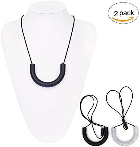 Teether Necklace, Maberry Chew Necklace pendant in Marble for Autism or ADHD Children, Nursing Moms BPA Free Teething Toys - 2Pack