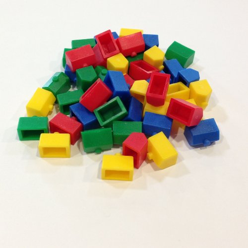 Plastic Houses: Red, Yellow, Green, and Blue Color Monopoly Replacement House (Colored Miniature Town & City Buildings, Board Game Playing Pieces)